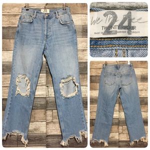 We The Free Straight Crop Jeans 24 (Inseam 26.5) Button Fly Raw Hem Distressed